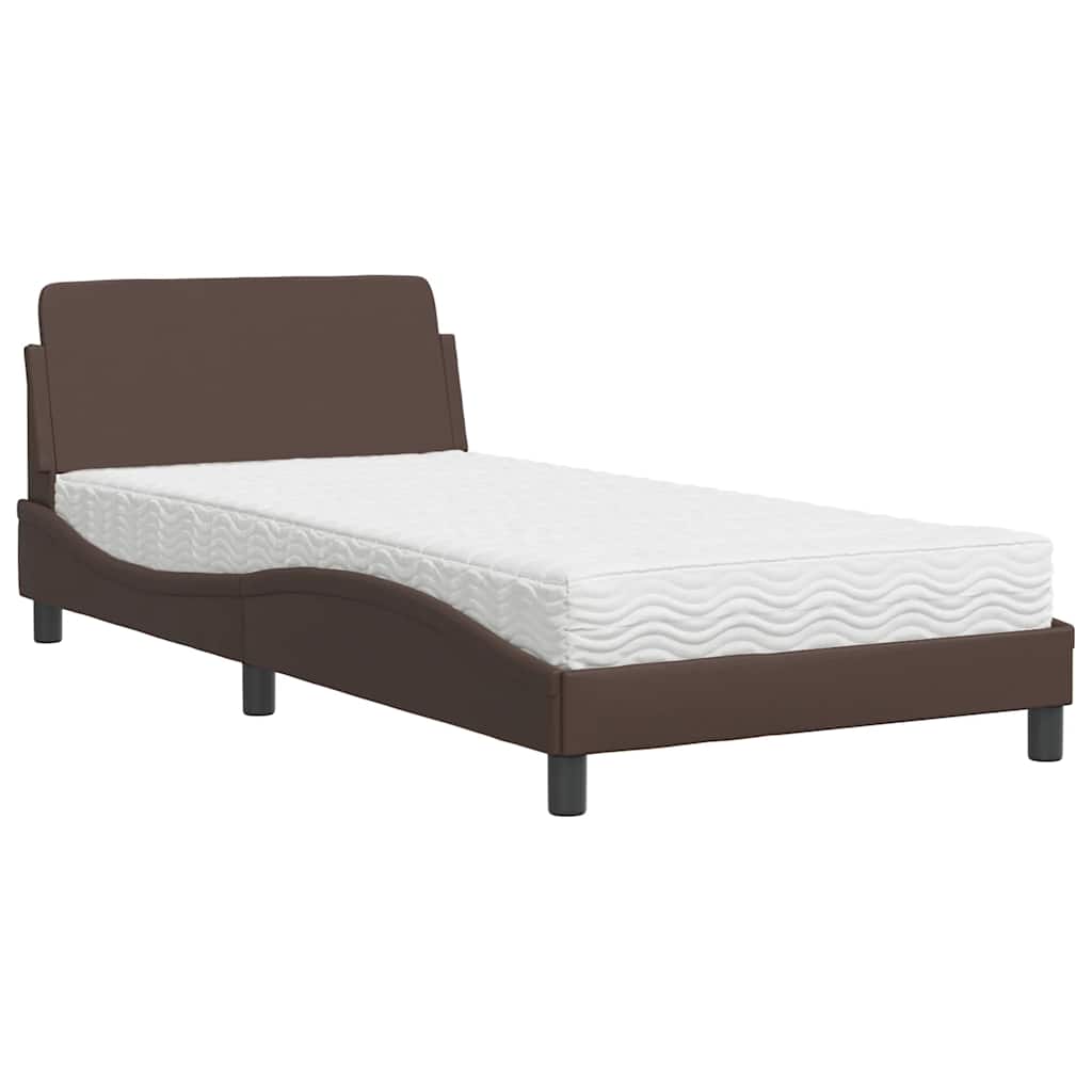 Krevet s madracem Dover smeđi 100 x 200 cm od umjetne kože