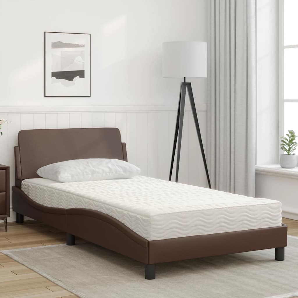 Krevet s madracem Dover smeđi 100 x 200 cm od umjetne kože