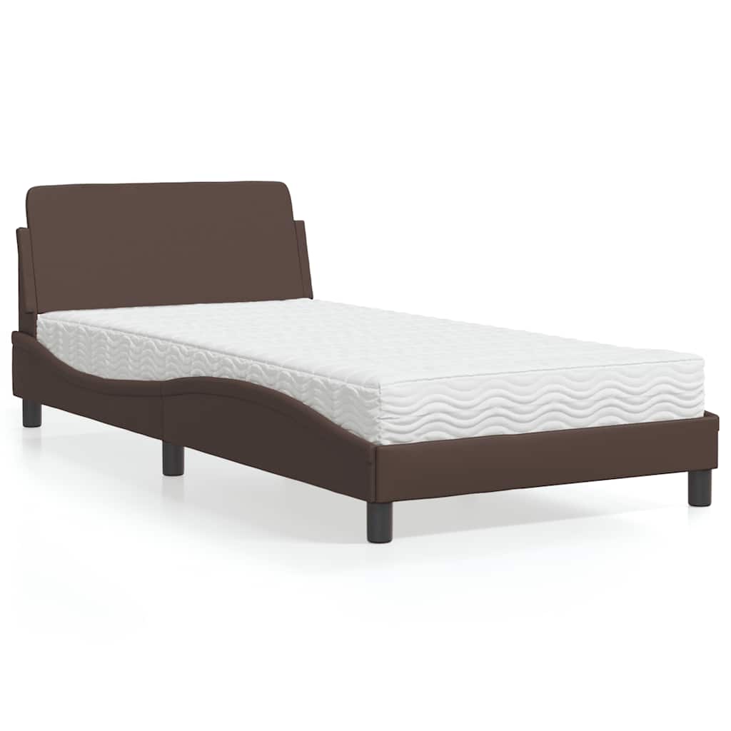Krevet s madracem Dover smeđi 100 x 200 cm od umjetne kože