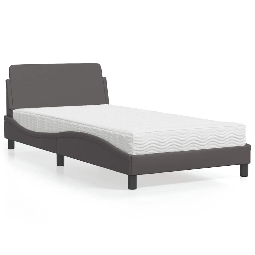 Krevet s madracem Dover sivi 100 x 200 cm od umjetne kože