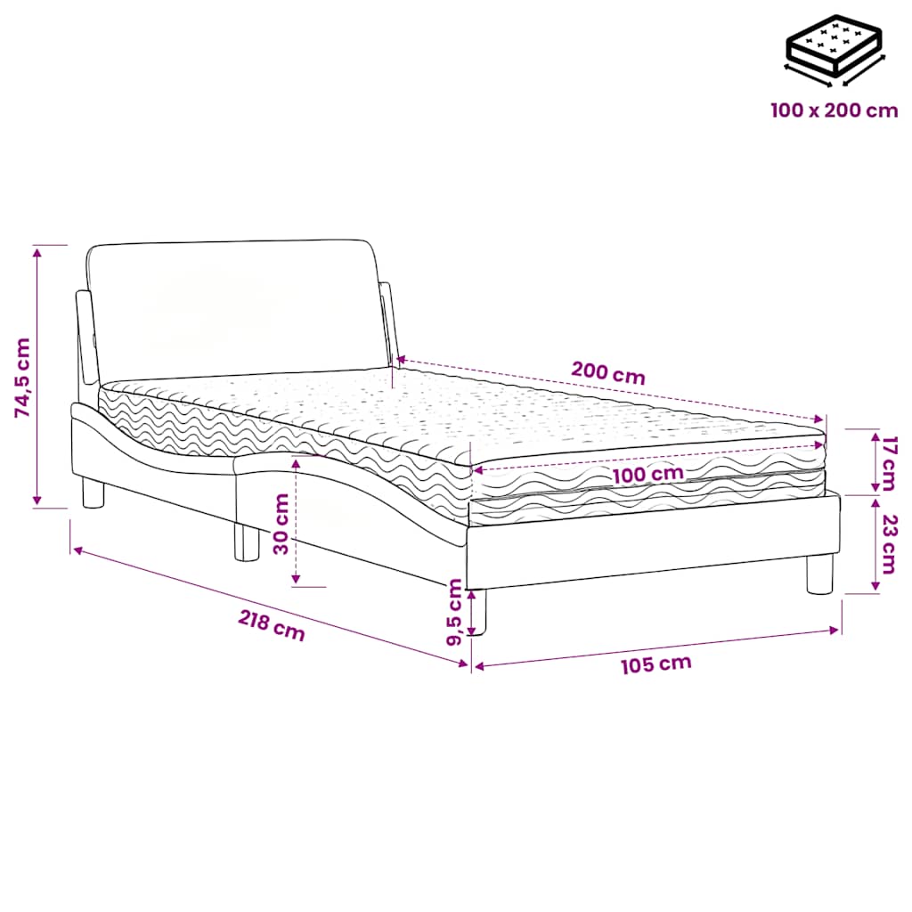 Krevet s madracem Dover crno-bijeli 100 x 200 cm od umjetne kože