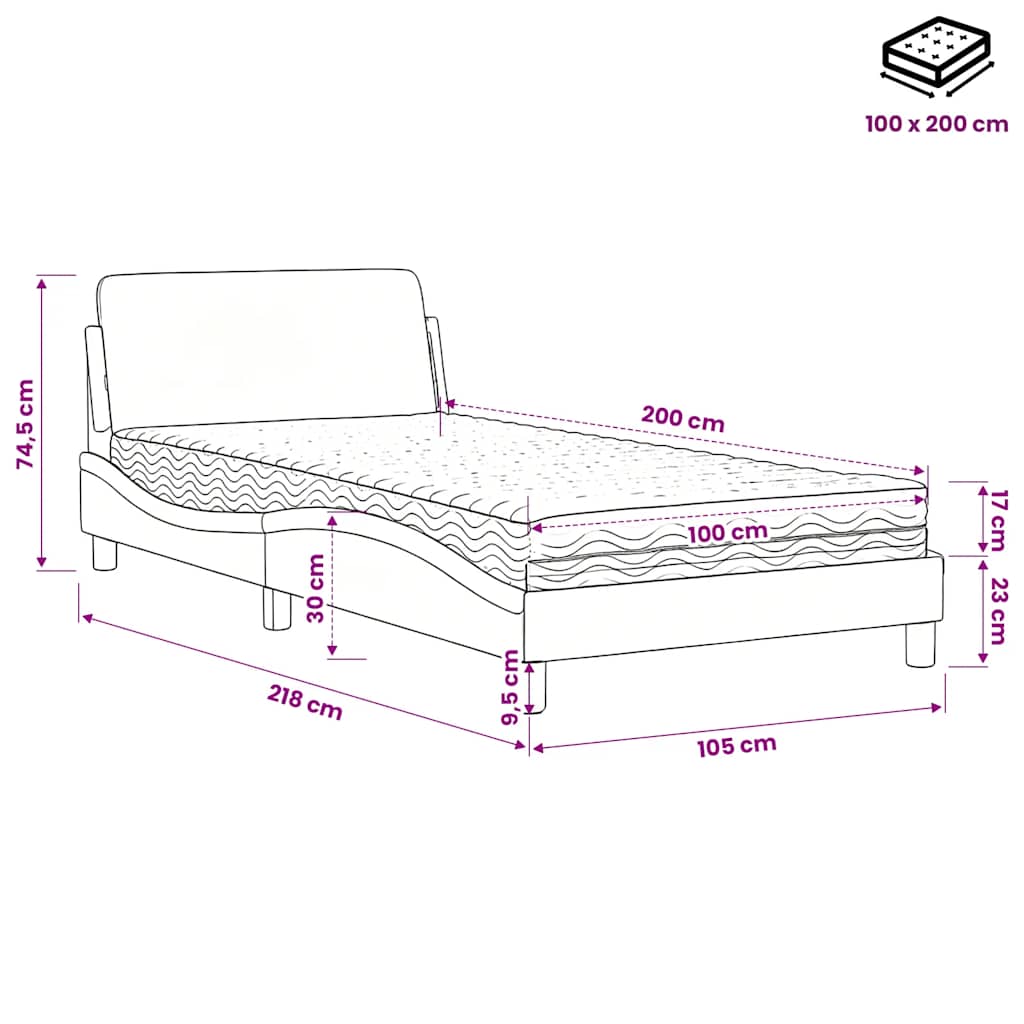 Krevet s madracem Dover bijelo-crni 100 x 200 cm od umjetne kože