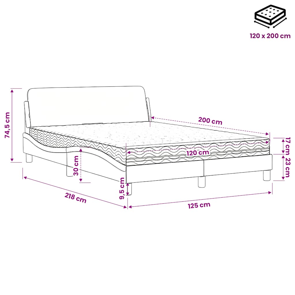 Krevet s madracem Dover tamnosivi 120 x 200 cm od tkanine