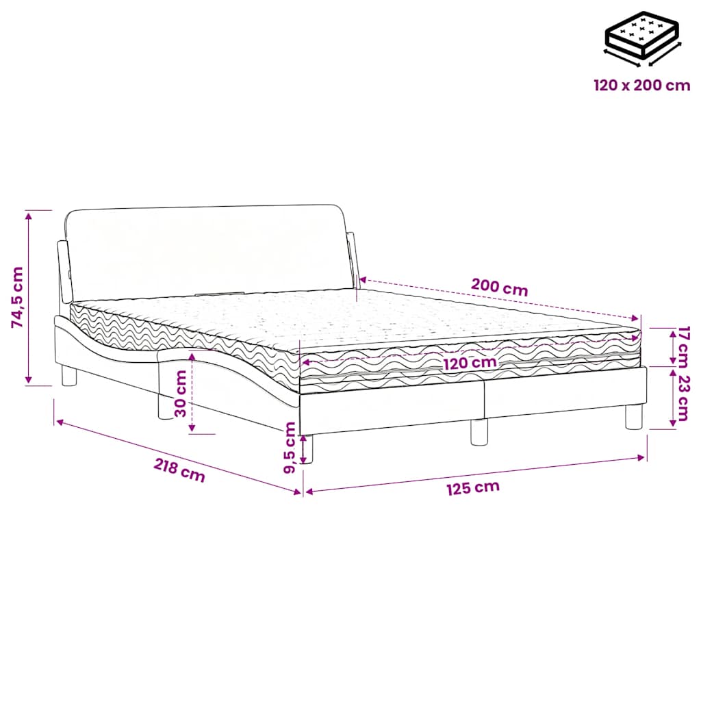 Krevet s madracem Dover ružičasti 120 x 200 cm baršunasti