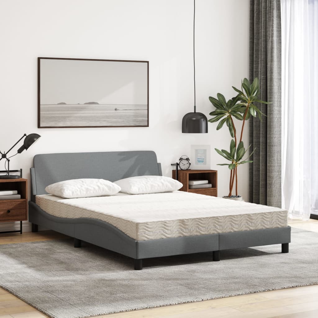 Krevet s madracem Dover svjetlosivi 140x190 cm od tkanine