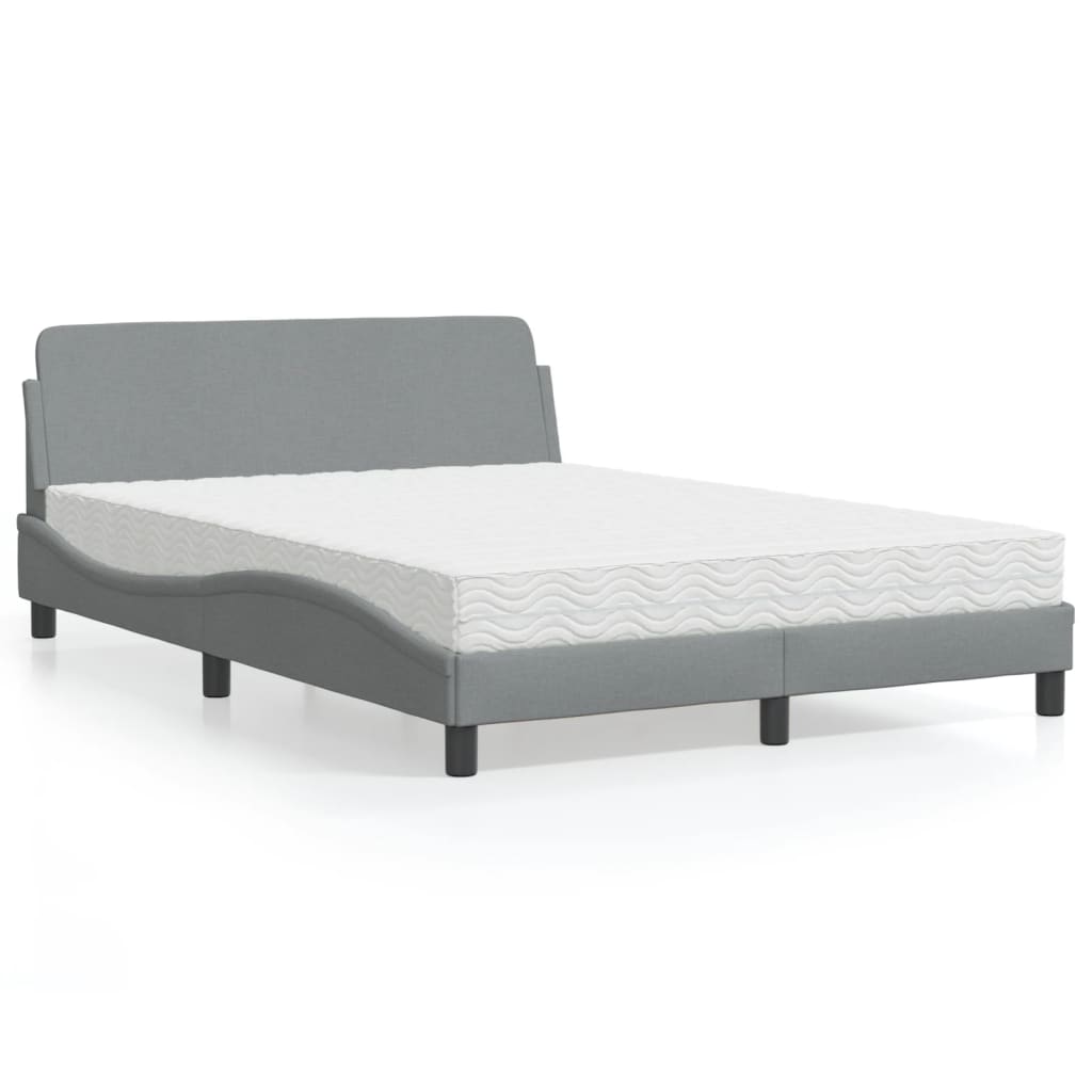 Krevet s madracem Dover svjetlosivi 140x190 cm od tkanine
