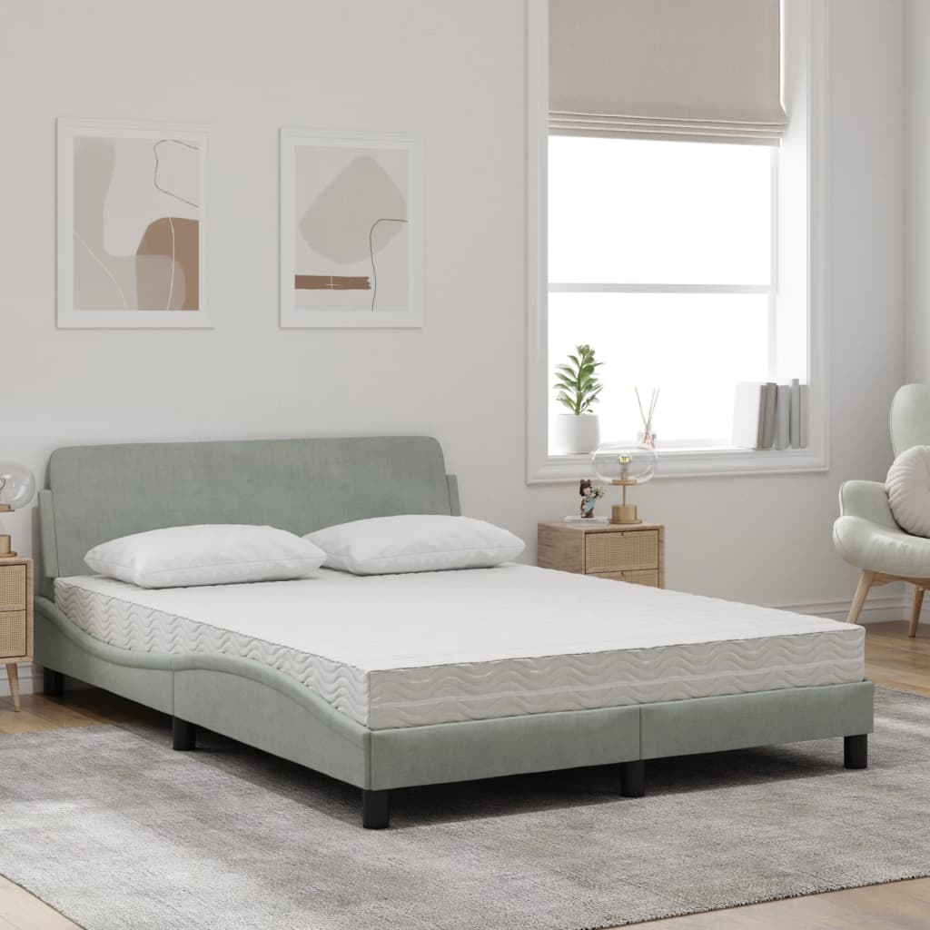 Krevet s madracem Dover svjetlosivi 140x190 cm baršunasti