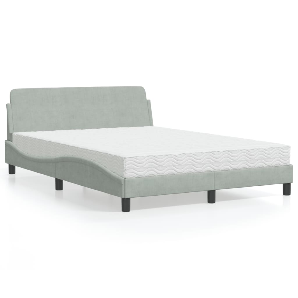 Krevet s madracem Dover svjetlosivi 140x190 cm baršunasti