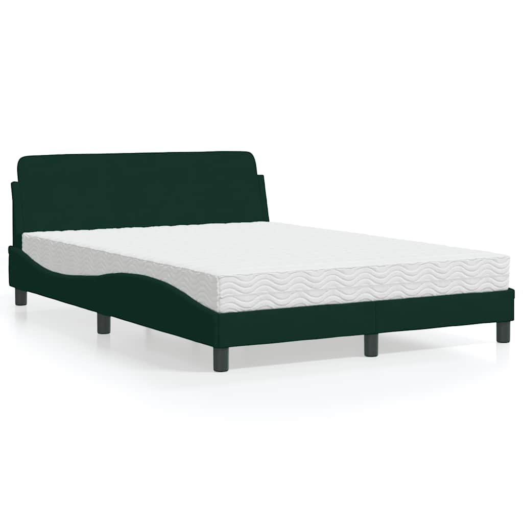 Krevet s madracem Dover tamnozeleni 140x190 cm baršunasti