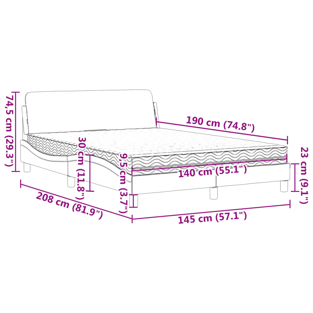 Krevet s madracem Dover ružičasti 140x190 cm baršunasti