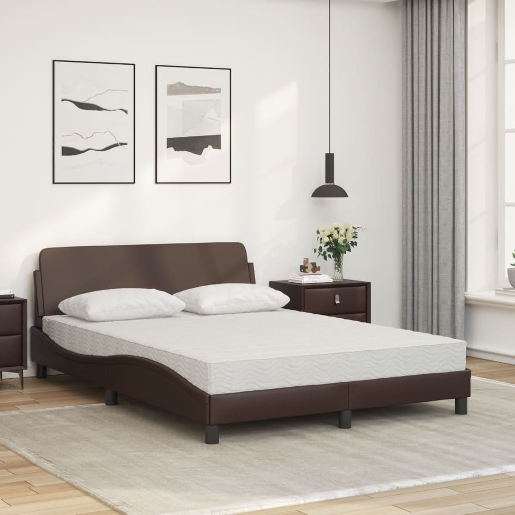 Krevet s madracem Dover smeđi 140 x 190 cm od umjetne kože