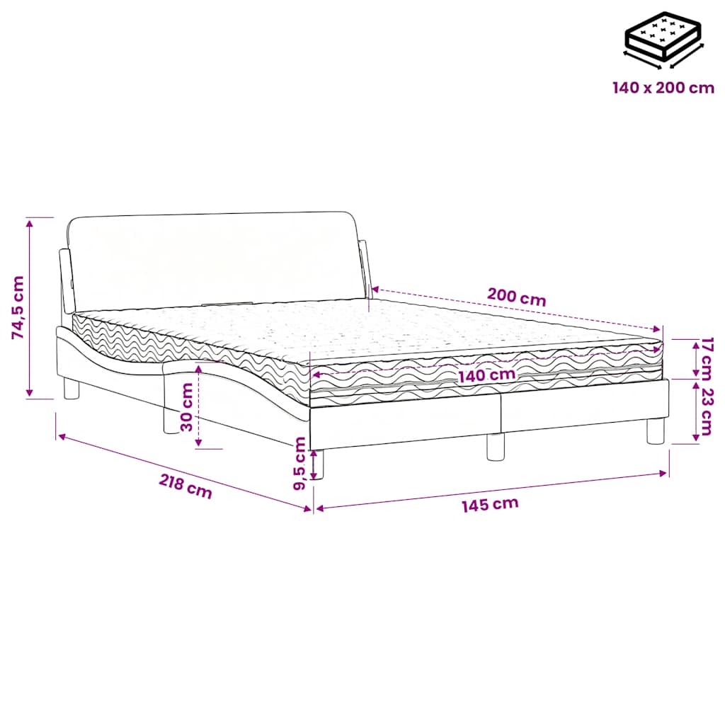 Krevet s madracem Dover svjetlosivi 140x200 cm baršunasti