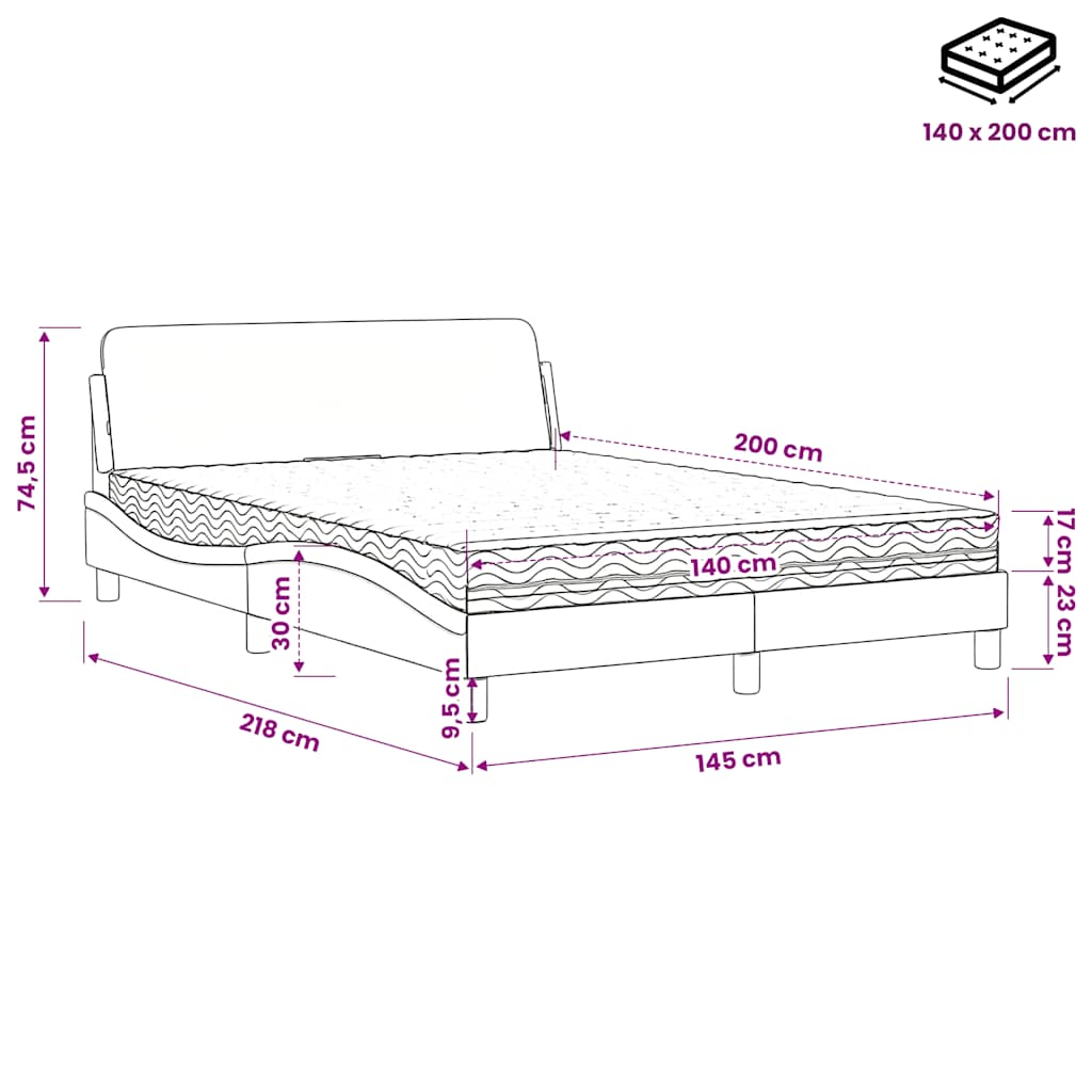Krevet s madracem Dover crno-bijeli 140 x 200 cm od umjetne kože