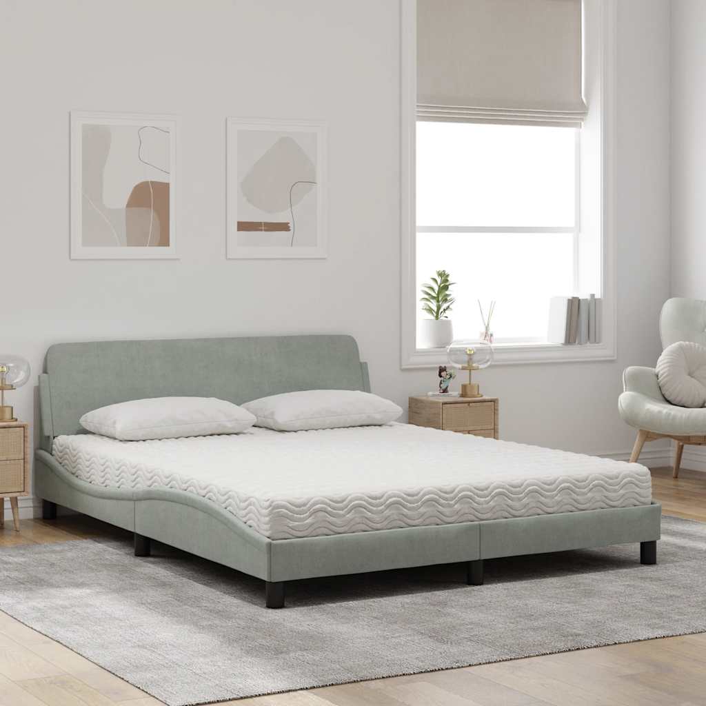 Krevet s madracem Dover svjetlosivi 160x200 cm baršunasti