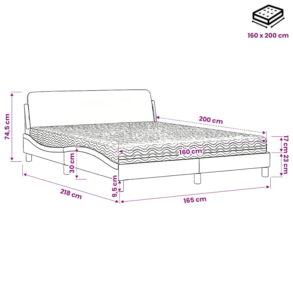 Krevet s madracem Dover svjetlosivi 160x200 cm baršunasti