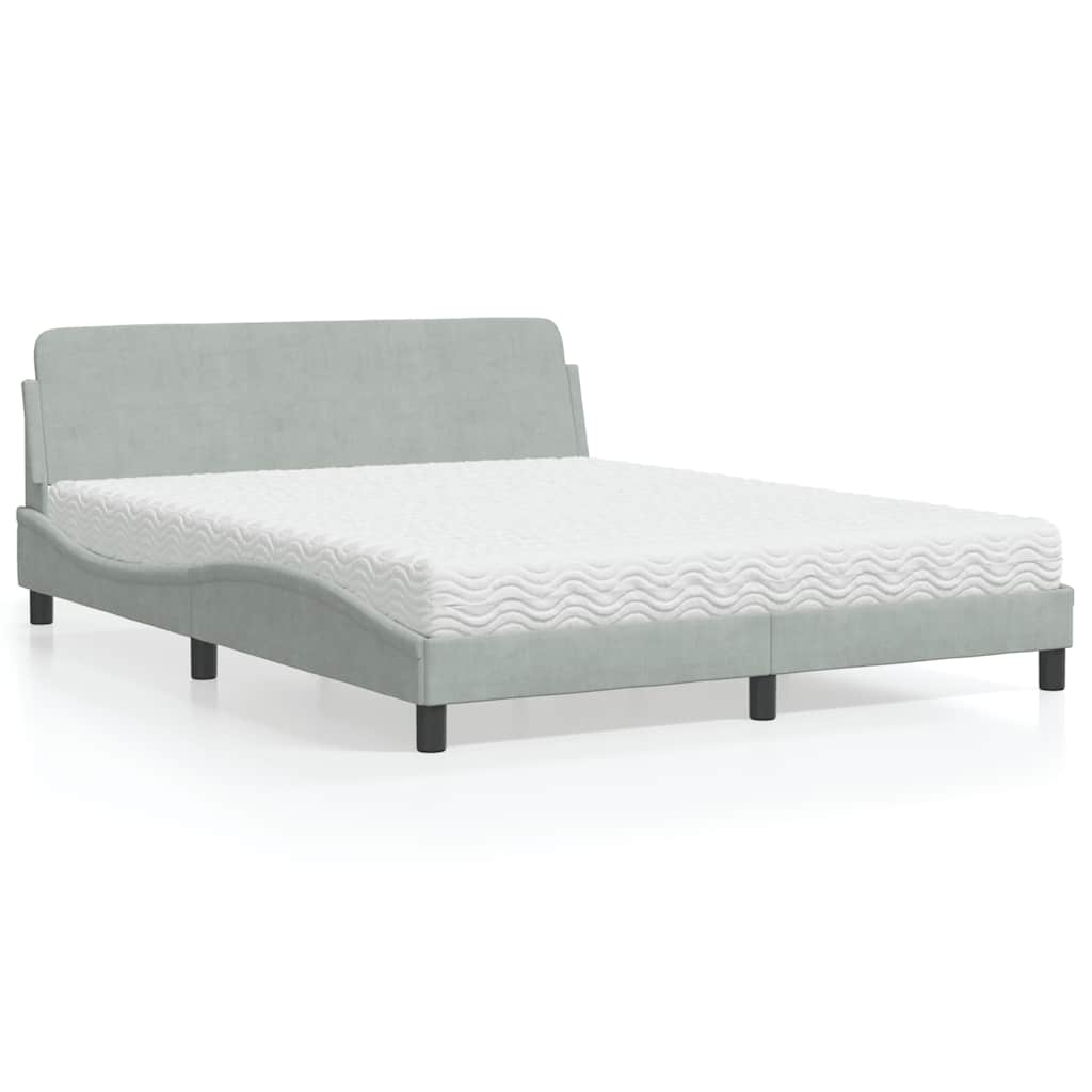 Krevet s madracem Dover svjetlosivi 160x200 cm baršunasti