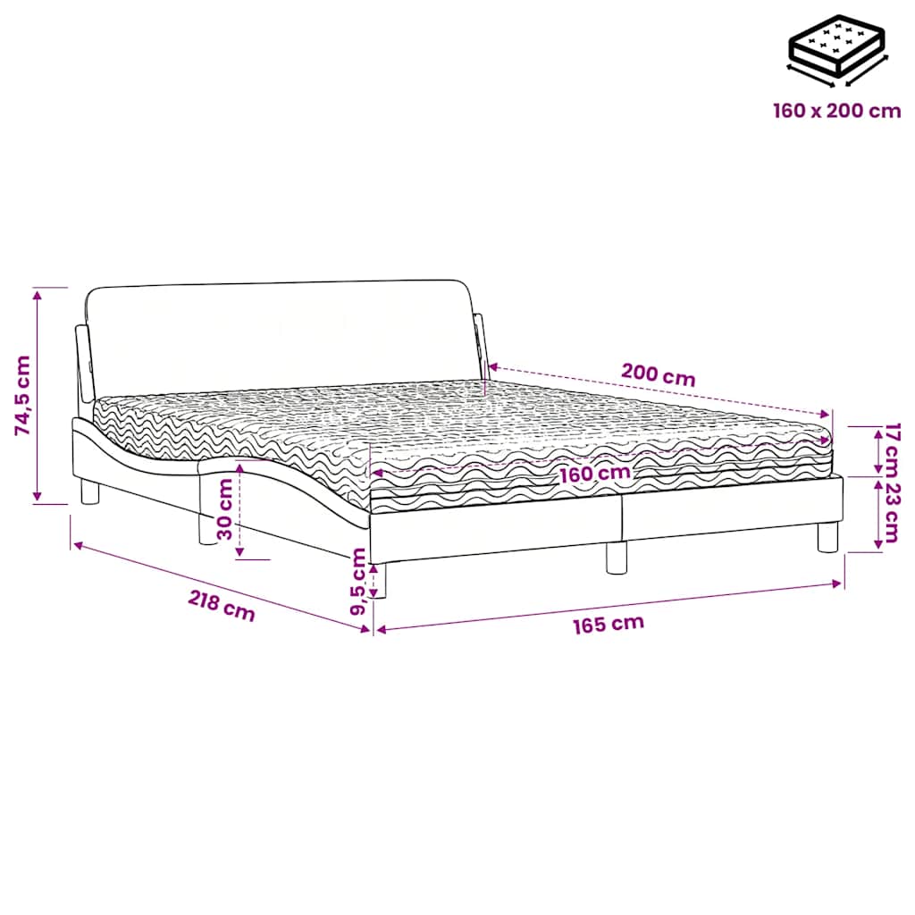 Krevet s madracem Dover bijeli 160x200 cm od umjetne kože