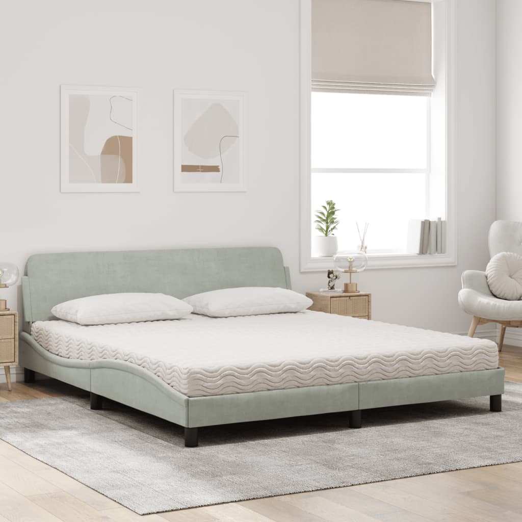Krevet s madracem Dover svjetlosivi 180x200 cm baršunasti