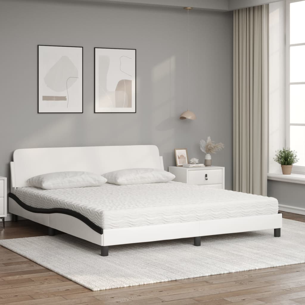 Krevet s madracem Dover bijeli i crni 180 x 200 cm od umjetne kože