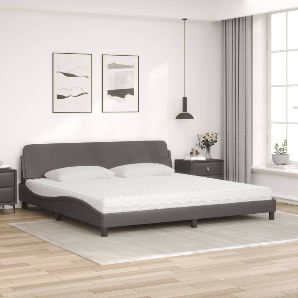 Krevet s madracem Dover sivi 200 x 200 cm od umjetne kože