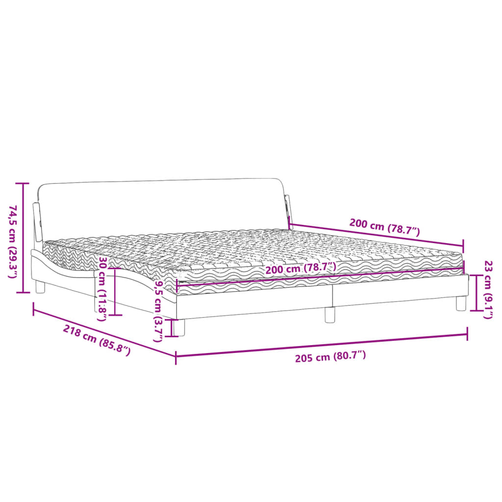 Krevet s madracem Dover sivi 200 x 200 cm od umjetne kože