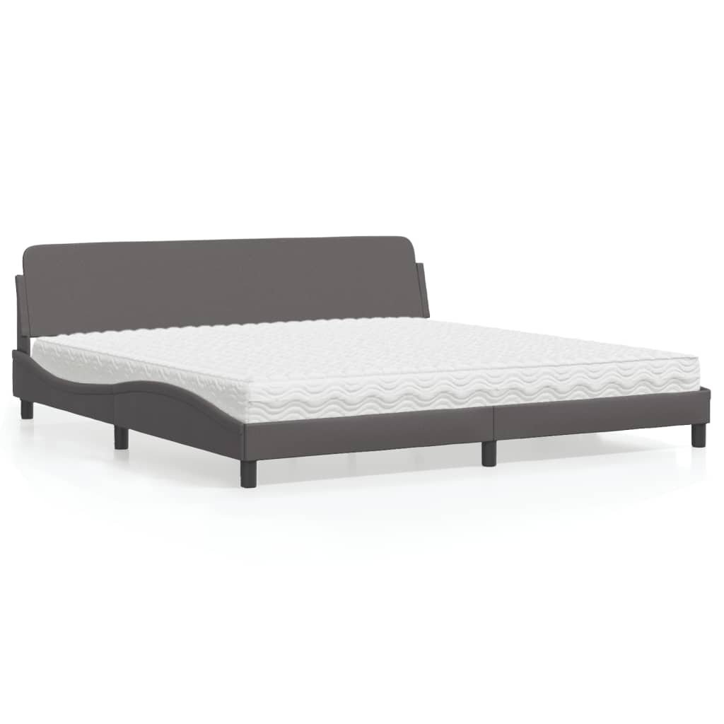 Krevet s madracem Dover sivi 200 x 200 cm od umjetne kože