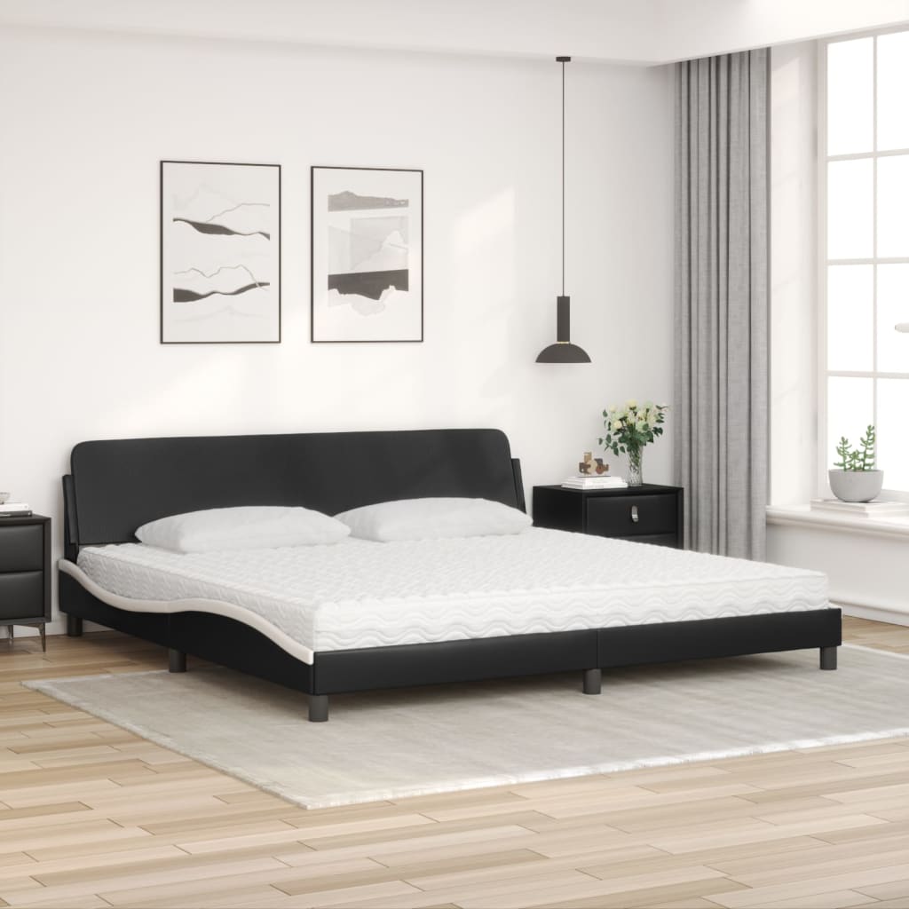 Krevet s madracem Dover crno-bijeli 200 x 200 cm od umjetne kože