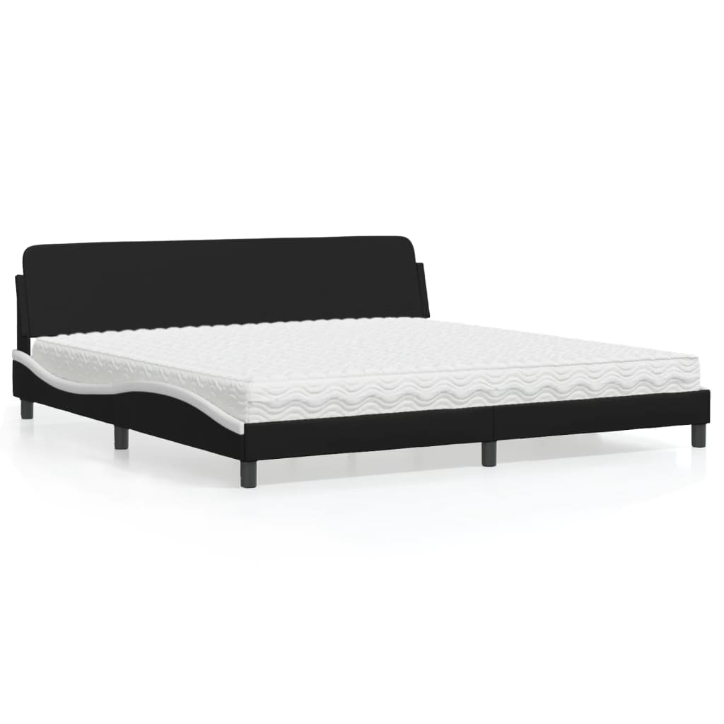 Krevet s madracem Dover crno-bijeli 200 x 200 cm od umjetne kože