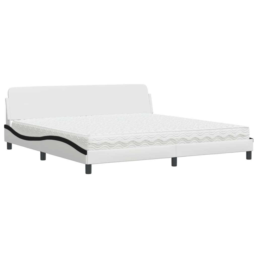 Krevet s madracem Dover bijeli-crni 200 x 200 cm od umjetne kože