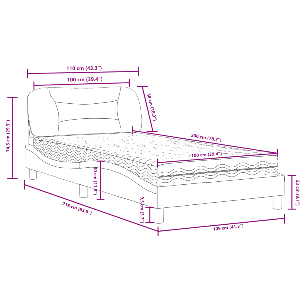 Krevet s madracem Hvar svjetlosivi 100x200 cm od tkanine