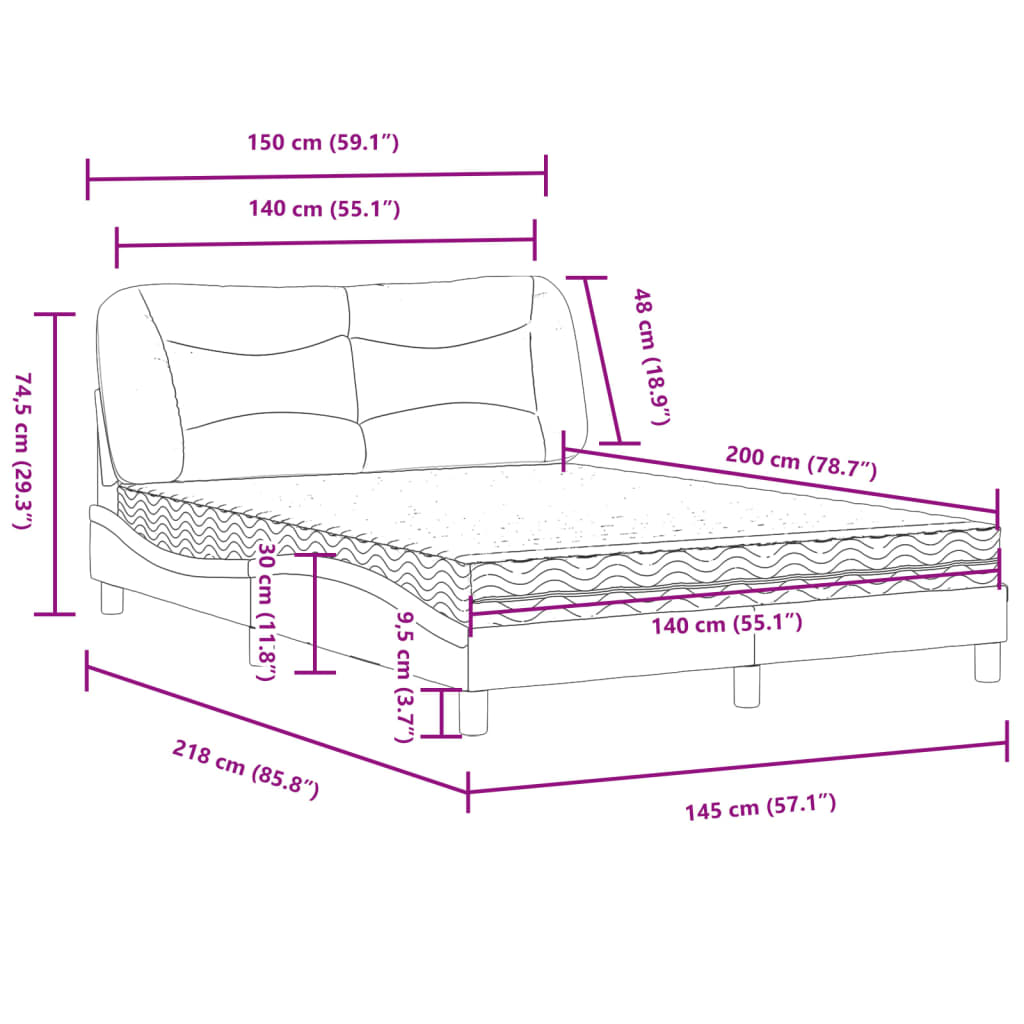 Krevet s madracem Hvar plavi 140x200 cm od tkanine