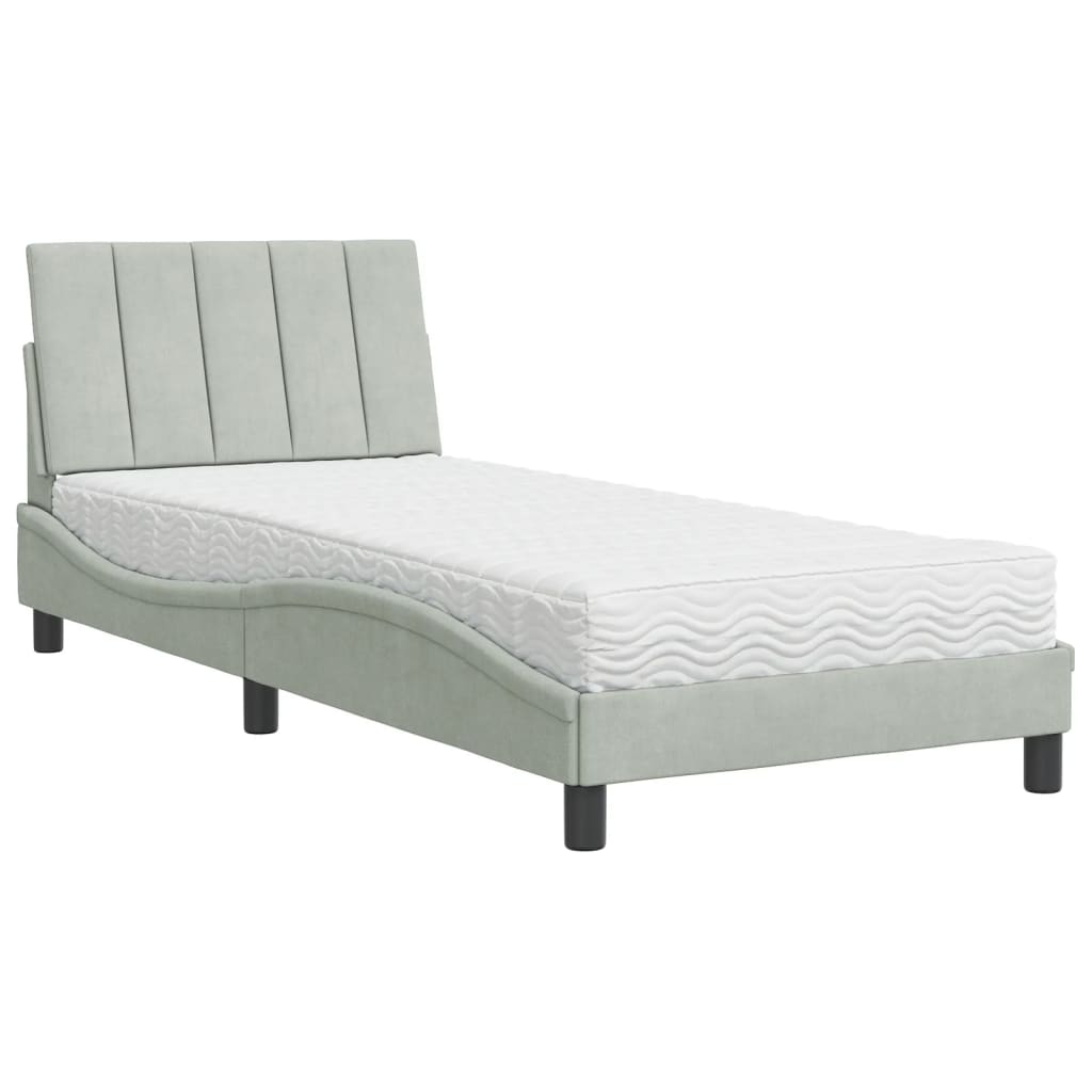 Krevet s madracem Hanko svjetlosivi 80 x 200 cm baršunasti