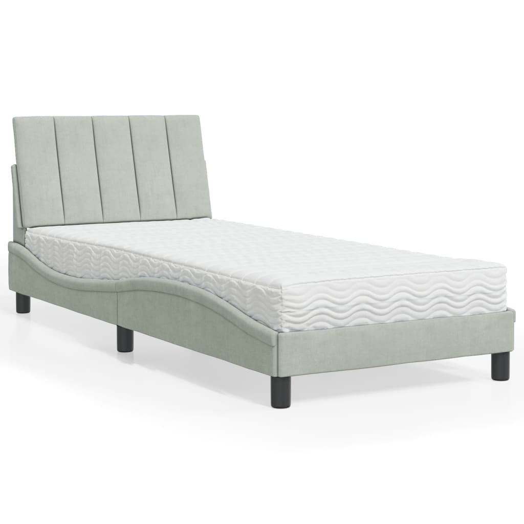 Krevet s madracem Hanko svjetlosivi 80 x 200 cm baršunasti