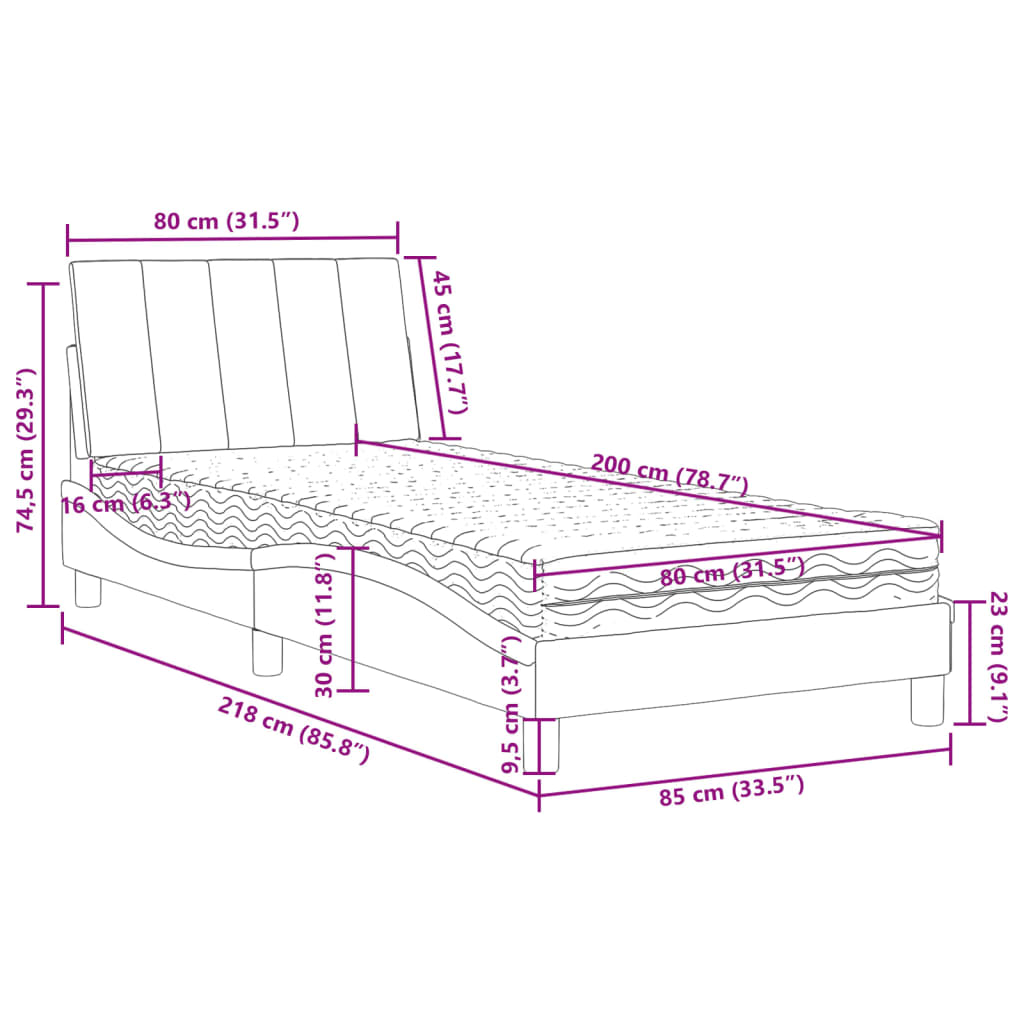 Krevet s madracem Hanko crni 80 x 200 cm baršunasti