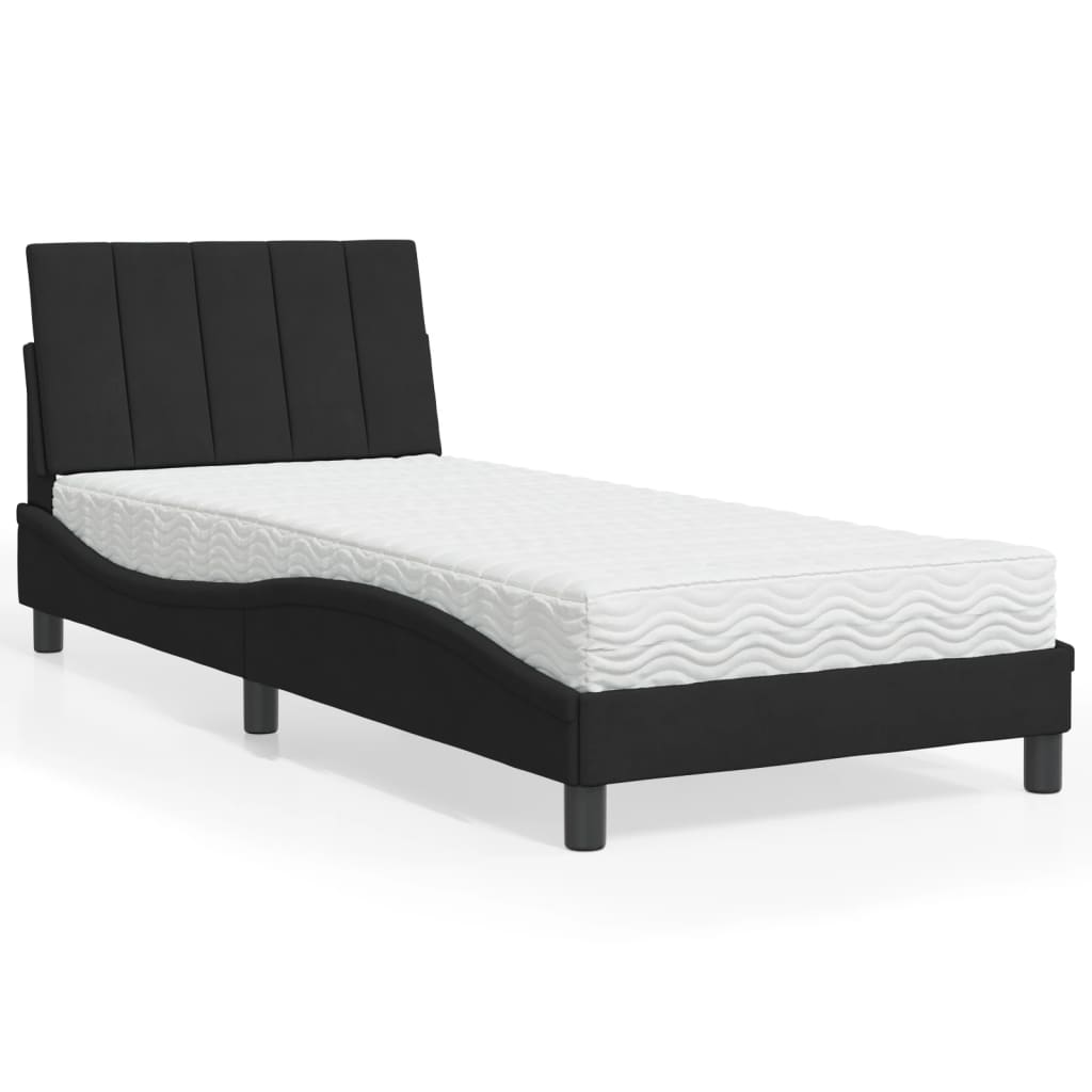 Krevet s madracem Hanko crni 80 x 200 cm baršunasti