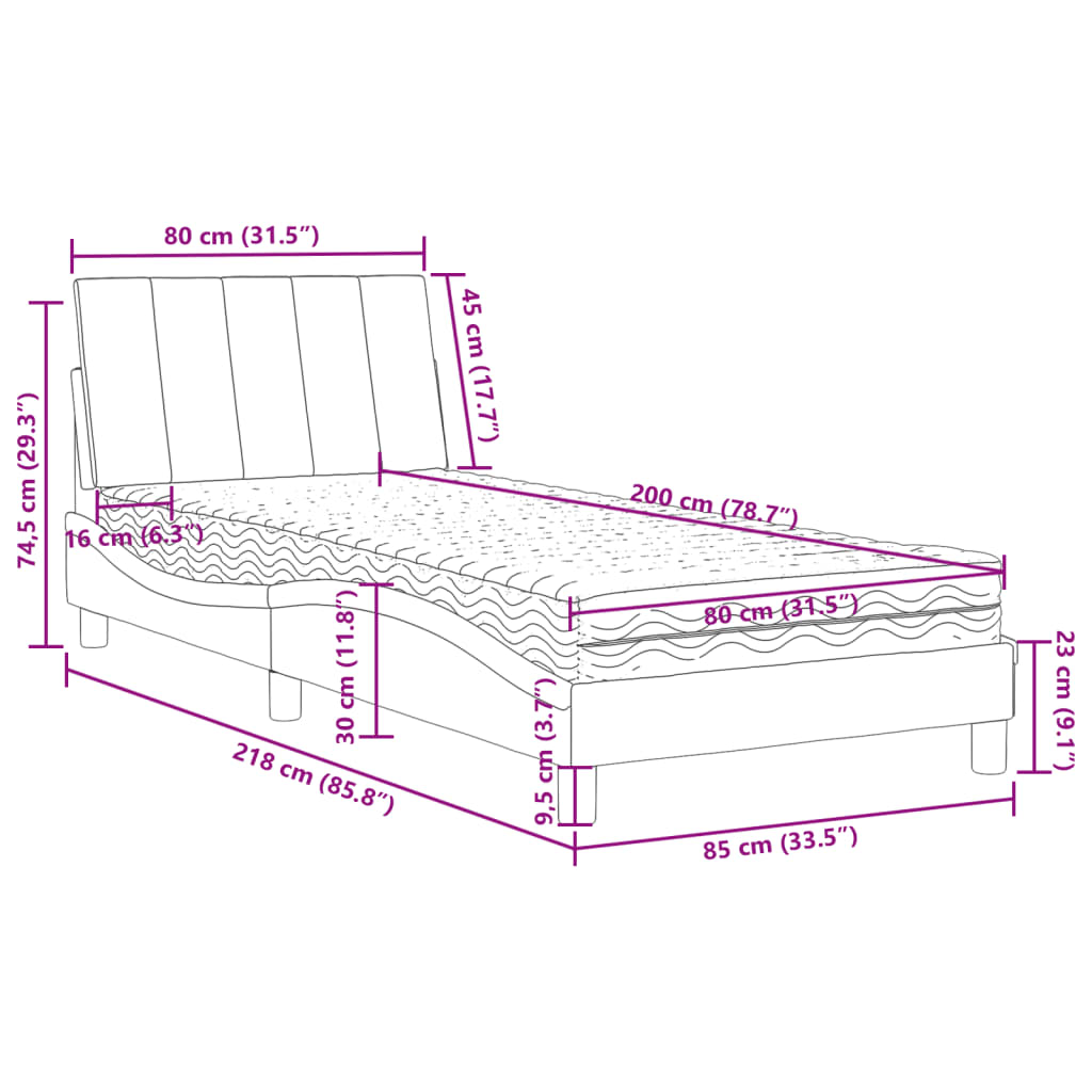 Krevet s madracem Hanko ružičasti 80 x 200 cm baršunasti