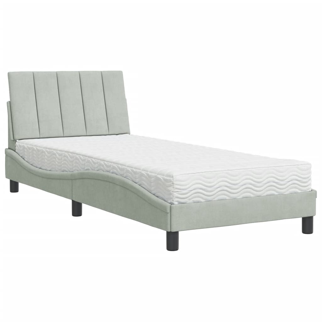 Krevet s madracem Hanko svjetlosivi 90x190 cm baršunasti