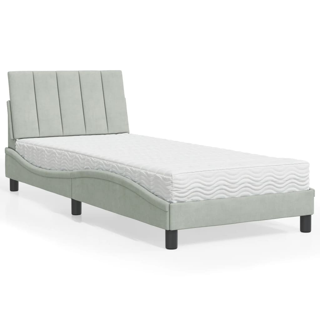 Krevet s madracem Hanko svjetlosivi 90x190 cm baršunasti
