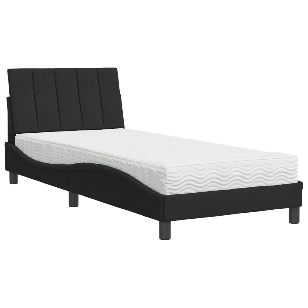 Krevet s madracem Hanko crni 90x190 cm baršunasti