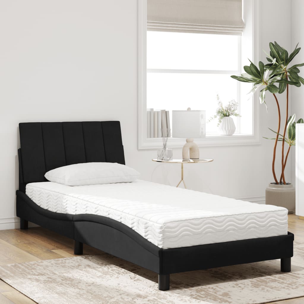 Krevet s madracem Hanko crni 90x190 cm baršunasti