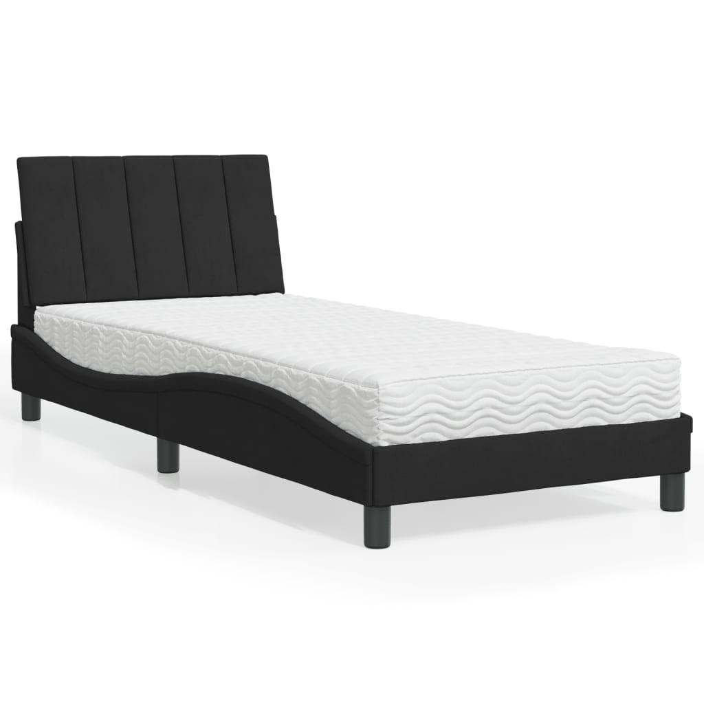Krevet s madracem Hanko crni 90x190 cm baršunasti