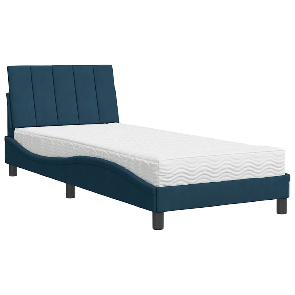 Krevet s madracem Hanko plavi 90x190 cm baršunasti