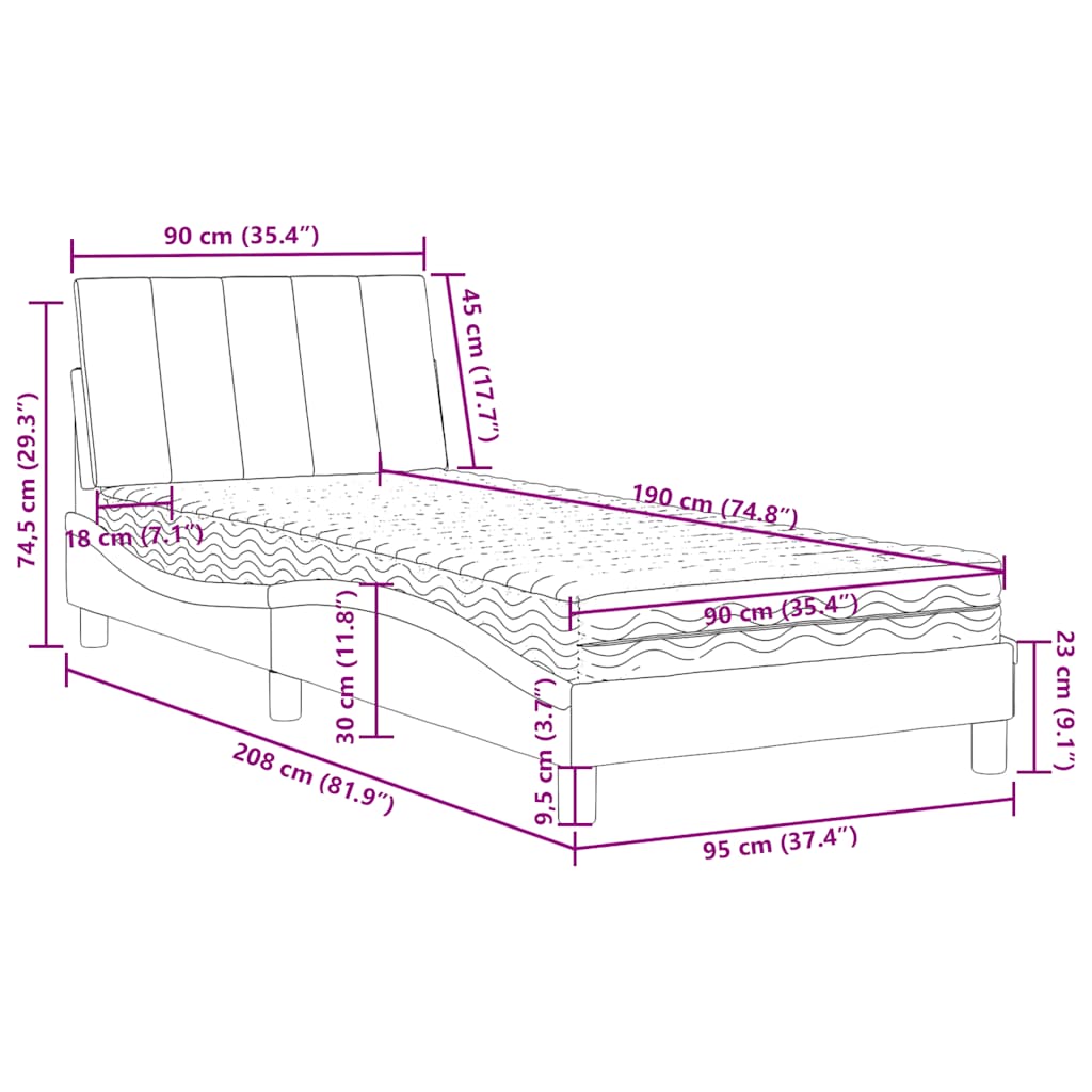 Krevet s madracem Hanko plavi 90x190 cm baršunasti