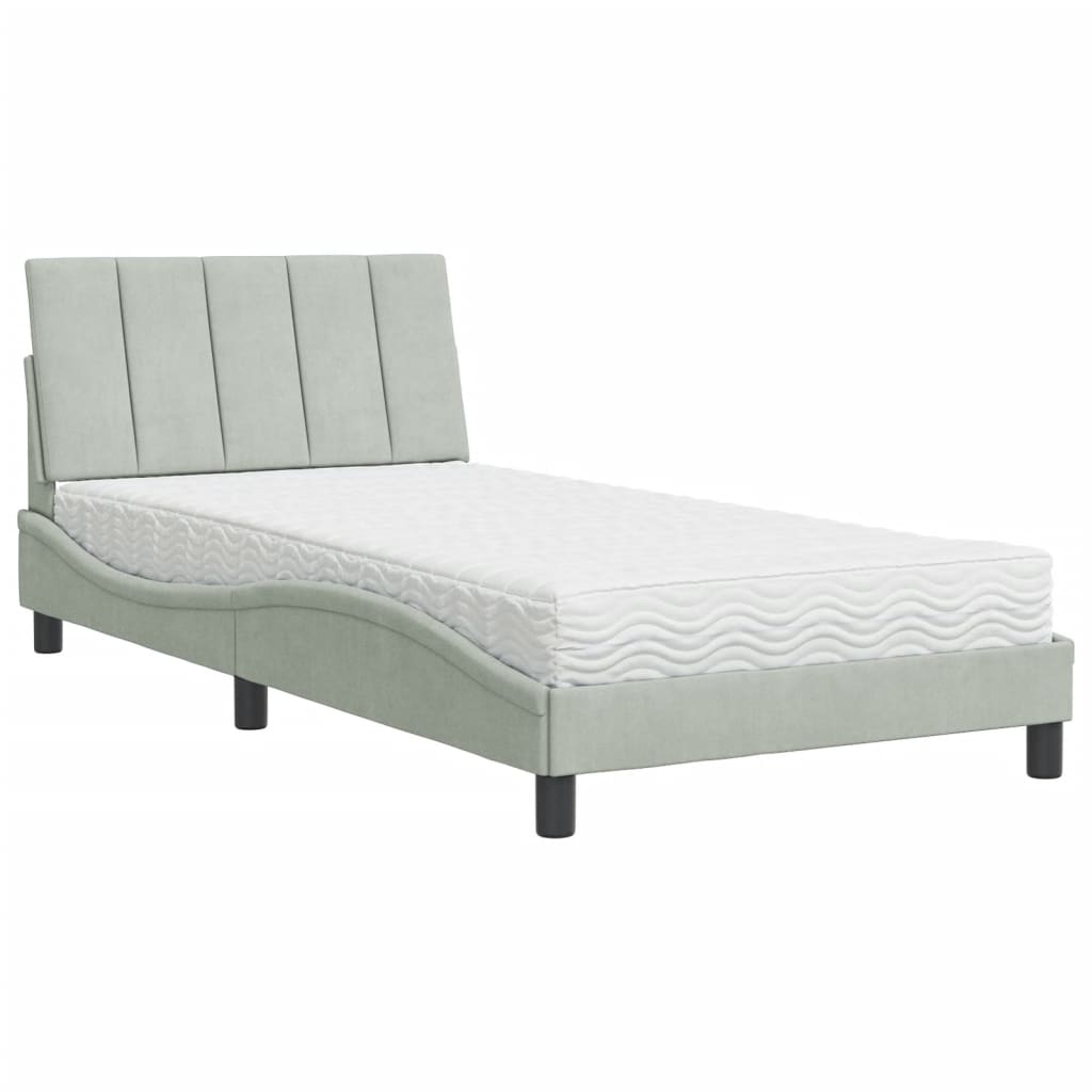 Krevet s madracem Hanko svjetlosivi 100x200 cm baršunasti