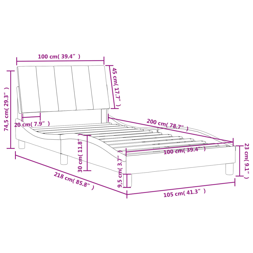 Krevet s madracem Hanko svjetlosivi 100x200 cm baršunasti