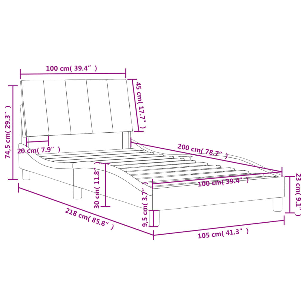 Krevet s madracem Hanko tamnosivi 100x200 cm baršunasti