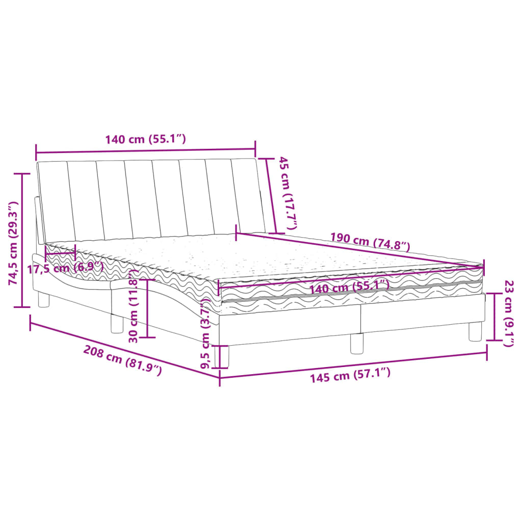 Krevet s madracem Hanko tamnosivi 140x190 cm baršunasti
