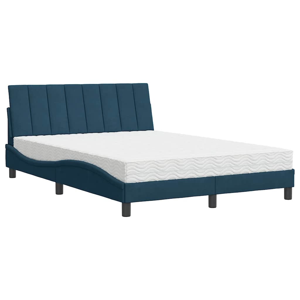 Krevet s madracem Hanko plavi 140x190 cm baršunasti