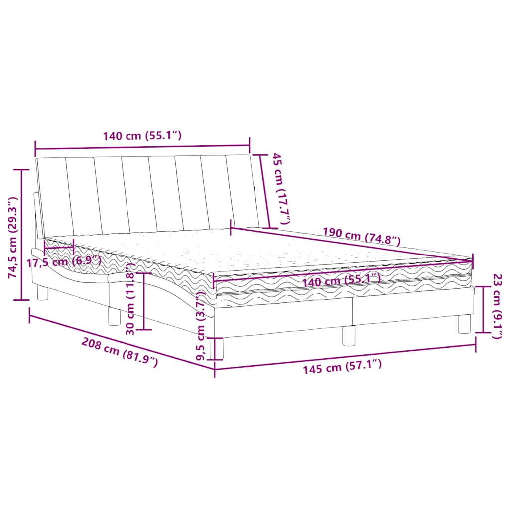 Krevet s madracem Hanko plavi 140x190 cm baršunasti
