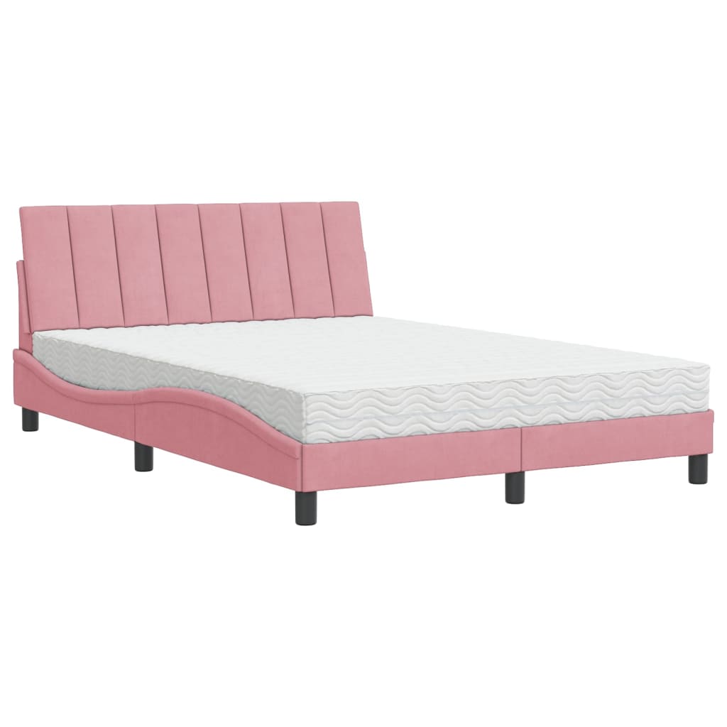 Krevet s madracem Hanko ružičasti 140x190 cm baršunasti